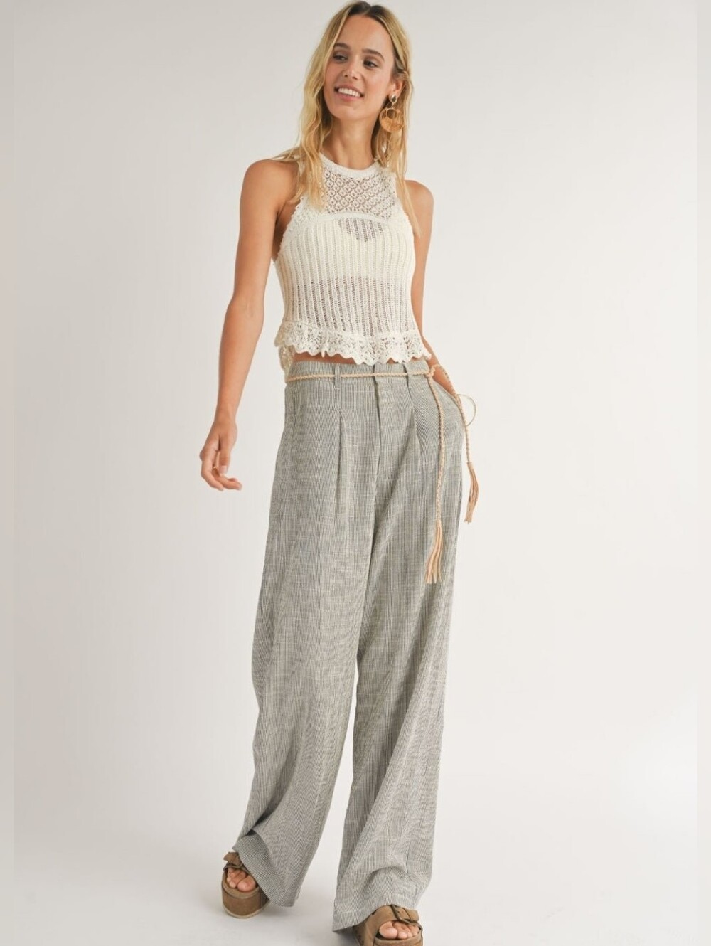 Sadie & Sage Hamptons Black & White Striped Wide Leg High Rise Trousers NWT